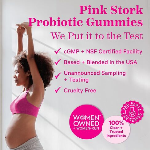 صمغ بروبيوتيك بينك ستورك للحمل وبعد الولادة - غثيان الصباح، الإمساك، توازن الرقم الهيدروجيني، صحة الأمعاء ودعم المناعة - البروبيوتيك للنساء - 60 خالية من السكر، نباتي، 5 مليار وحدة تشكيل مستعمرة in Kuwait