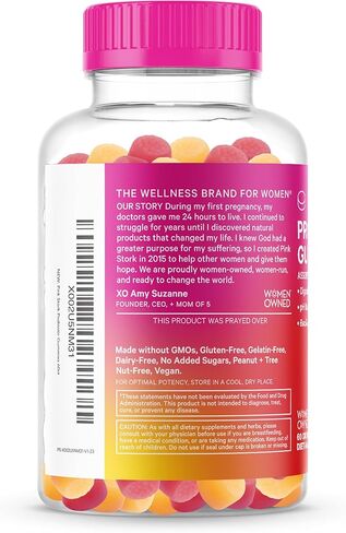 صمغ بروبيوتيك بينك ستورك للحمل وبعد الولادة - غثيان الصباح، الإمساك، توازن الرقم الهيدروجيني، صحة الأمعاء ودعم المناعة - البروبيوتيك للنساء - 60 خالية من السكر، نباتي، 5 مليار وحدة تشكيل مستعمرة in Kuwait