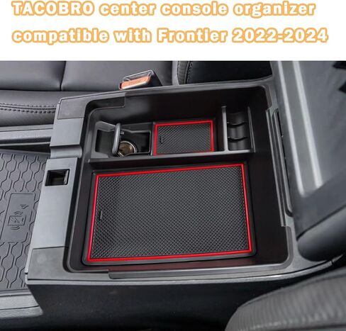 منظم وحدة التحكم المركزية TACORBO متوافق مع ملحقات Nissan Frontier 2022-2023 2024، صندوق تخزين ثانوي لمسند ذراع الشاحنة الصغيرة ABS، صينية صندوق القفازات، زخرفة حمراء in Saudi Arabia