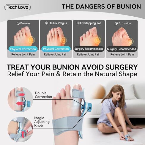 Tech Love Bunion Corrector for Women & Men, Adjustable Knob Double Correction Separator for Big Toe Relief Bunion Splints Hammer Toe Straightener with Silicone Pad Comfortable Effective, 1PCS in Saudi Arabia