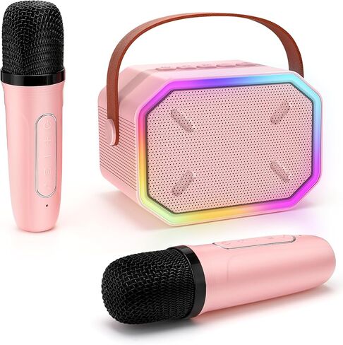 جهاز كاريوكي صغير للأطفال من KKUYT، مكبر صوت بلوتوث كاريوكي محمول مع 2 ميكروفون لاسلكي، أضواء ملونة، نظام كاريوكي PA للحفلات المنزلية، هدايا عيد الميلاد للأولاد والبنات in Kuwait