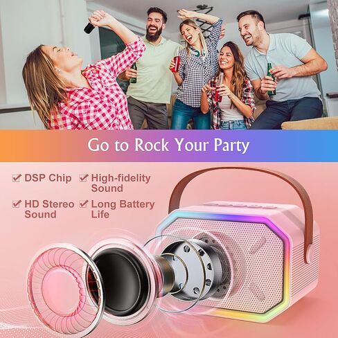 جهاز كاريوكي صغير للأطفال من KKUYT، مكبر صوت بلوتوث كاريوكي محمول مع 2 ميكروفون لاسلكي، أضواء ملونة، نظام كاريوكي PA للحفلات المنزلية، هدايا عيد الميلاد للأولاد والبنات in Kuwait