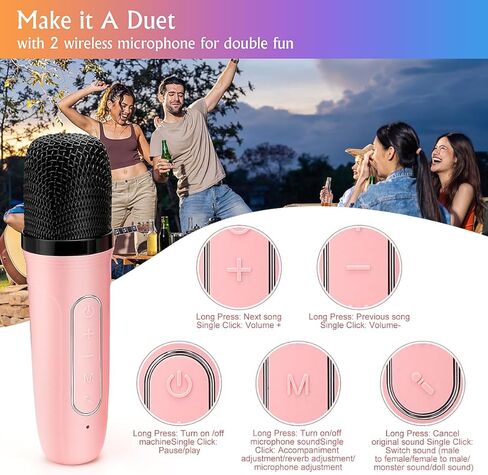 جهاز كاريوكي صغير للأطفال من KKUYT، مكبر صوت بلوتوث كاريوكي محمول مع 2 ميكروفون لاسلكي، أضواء ملونة، نظام كاريوكي PA للحفلات المنزلية، هدايا عيد الميلاد للأولاد والبنات in Kuwait