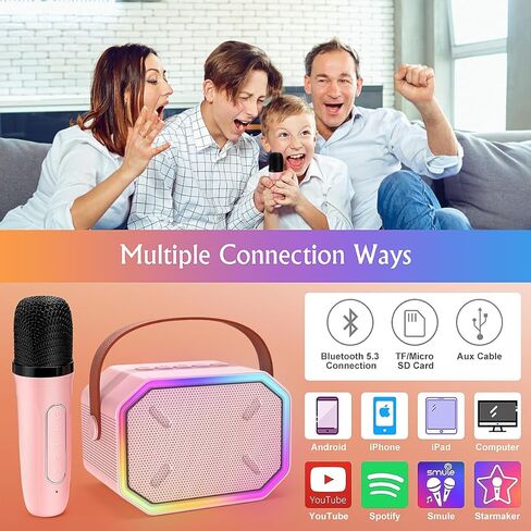 جهاز كاريوكي صغير للأطفال من KKUYT، مكبر صوت بلوتوث كاريوكي محمول مع 2 ميكروفون لاسلكي، أضواء ملونة، نظام كاريوكي PA للحفلات المنزلية، هدايا عيد الميلاد للأولاد والبنات in Kuwait