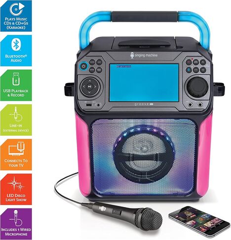 آلة الغناء STVG785BTW بلوتوث كاريوكي مع شاشة LCD كلمات الأغاني وأضواء ديسكو، أبيض in Kuwait
