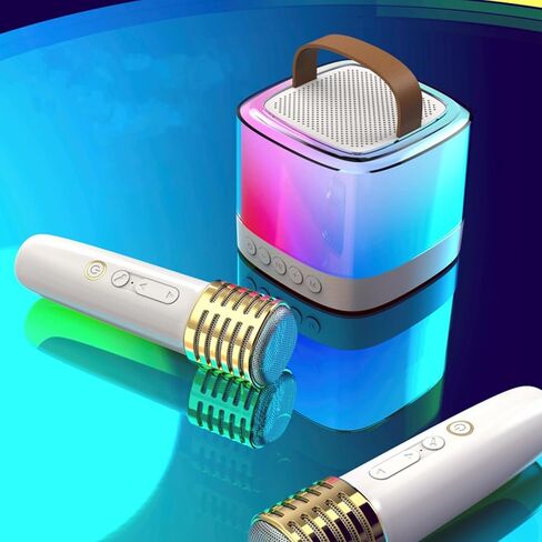 آلة كاريوكي صغيرة - مكبر صوت كاريوكي محمول بلوتوث مع باس مع أضواء مبهرة للبالغين والأطفال قطعتين من الميكروفونات اللاسلكية، ألعاب هدايا عيد الميلاد للفتيات والأولاد والحفلات العائلية in Kuwait