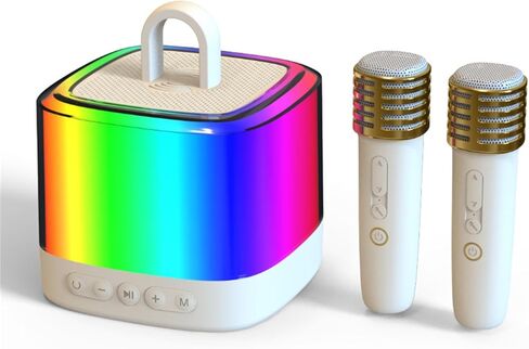 آلة كاريوكي صغيرة - مكبر صوت كاريوكي محمول بلوتوث مع باس مع أضواء مبهرة للبالغين والأطفال قطعتين من الميكروفونات اللاسلكية، ألعاب هدايا عيد الميلاد للفتيات والأولاد والحفلات العائلية in Kuwait