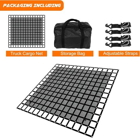 Heavy Duty Cargo Net with Mesh, 4.75 ft x 6 ft 1500LBS Capicity Truck Bed Cargo Net, Stretchable Cargo Net with Straps & Cam Buckles & J-Hooks for Pickup Truck Bed (57" x 72") in Saudi Arabia