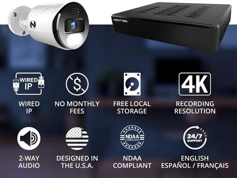 نظام كاميرا مراقبة منزلية للفيديو بتقنية البلوتوث Night Owl 8 قنوات مع (6) كاميرات IP سلكية 4K HD داخلية/خارجية مع صوت وقرص صلب سعة 2 تيرابايت (قابل للتوسيع حتى 12 كاميرا) in Saudi Arabia