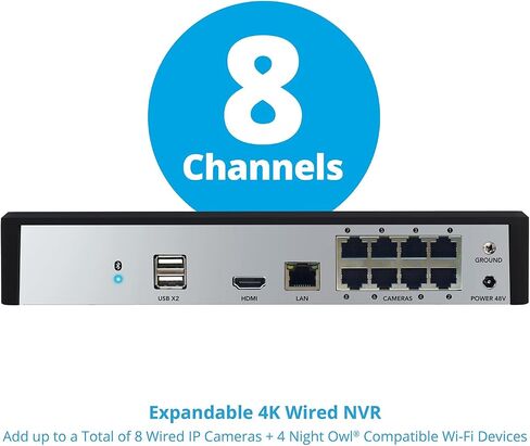 نظام كاميرا مراقبة منزلية للفيديو بتقنية البلوتوث Night Owl 8 قنوات مع (6) كاميرات IP سلكية 4K HD داخلية/خارجية مع صوت وقرص صلب سعة 2 تيرابايت (قابل للتوسيع حتى 12 كاميرا) in Saudi Arabia