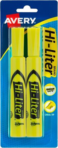 أقلام تحديد على شكل مكتب من AVERY Hi-Liter، حبر آمن للتلطيخ، طرف إزميل، 2 قلم تمييز أصفر (24081) in Kuwait