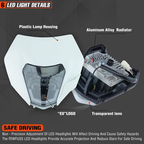 مصباح أمامي LED للدراجة الترابية - مصباح أمامي عالمي للدراجات النارية إندورو - مصباح رأس LED لدراجة Pit Bike ATV EXC XC SX (أبيض) in Kuwait