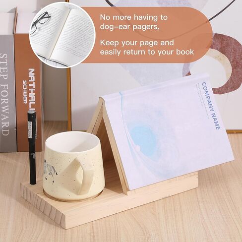 LETUBUYU Rustic Distressed Wood Triangle Book Rest| Multi Functional Wooden Book Holder for Page Rest| Book Reading Rest with Drink Holder | Triangle Book Stand | Cool Book Marks (Natural) in Saudi Arabia