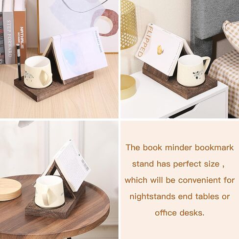 LETUBUYU Rustic Distressed Wood Triangle Book Rest| Multi Functional Wooden Book Holder for Page Rest| Book Reading Rest with Drink Holder | Triangle Book Stand | Cool Book Marks (Natural) in Saudi Arabia