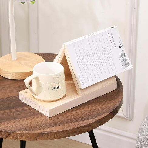 LETUBUYU Rustic Distressed Wood Triangle Book Rest| Multi Functional Wooden Book Holder for Page Rest| Book Reading Rest with Drink Holder | Triangle Book Stand | Cool Book Marks (Natural) in Saudi Arabia