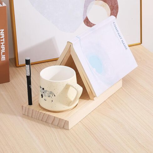 LETUBUYU Rustic Distressed Wood Triangle Book Rest| Multi Functional Wooden Book Holder for Page Rest| Book Reading Rest with Drink Holder | Triangle Book Stand | Cool Book Marks (Natural) in Saudi Arabia