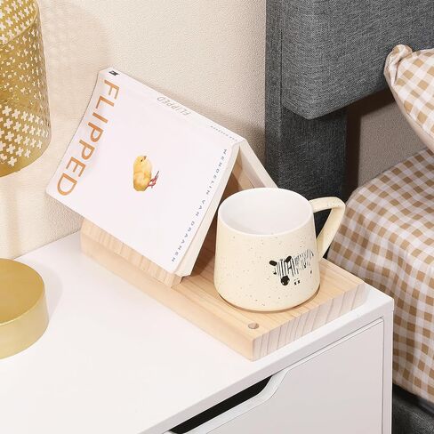 LETUBUYU Rustic Distressed Wood Triangle Book Rest| Multi Functional Wooden Book Holder for Page Rest| Book Reading Rest with Drink Holder | Triangle Book Stand | Cool Book Marks (Natural) in Saudi Arabia