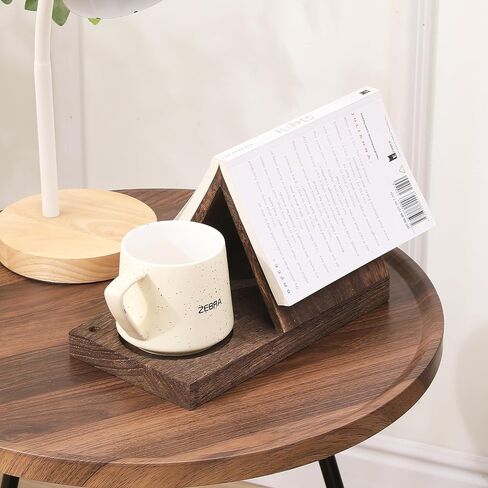 LETUBUYU Rustic Distressed Wood Triangle Book Rest| Multi Functional Wooden Book Holder for Page Rest| Book Reading Rest with Drink Holder | Triangle Book Stand | Cool Book Marks (Natural) in Saudi Arabia
