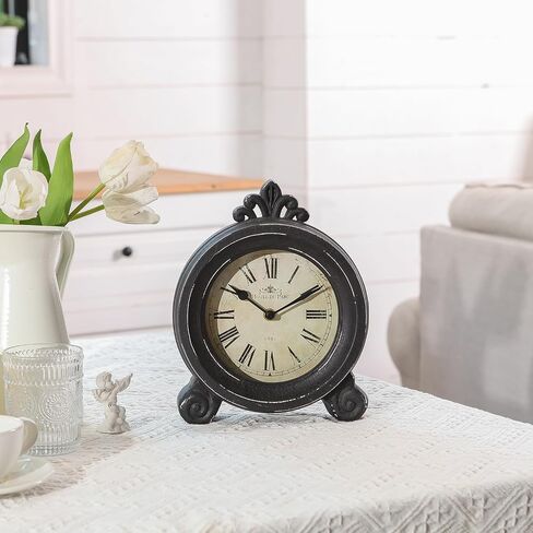 ساعة طاولة رف عتيقة من NIKKY HOME، رف مكتب صامت غير موقوت يعمل بالبطارية وساعة خشبية ريفية لديكور غرفة المعيشة - أسود in Saudi Arabia