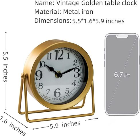 Desk Shelf Clocks,Table Clock,Digital Clock for Living Room,Bedroom,Kids,Bedroom,Silent Non-Ticking Battery Operated,Gold in Saudi Arabia