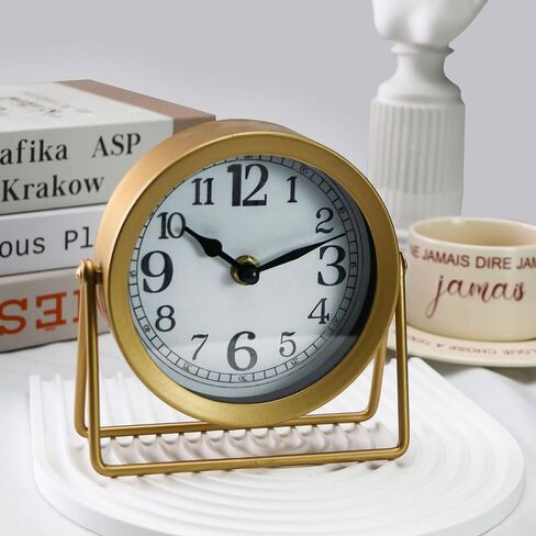 Desk Shelf Clocks,Table Clock,Digital Clock for Living Room,Bedroom,Kids,Bedroom,Silent Non-Ticking Battery Operated,Gold in Saudi Arabia