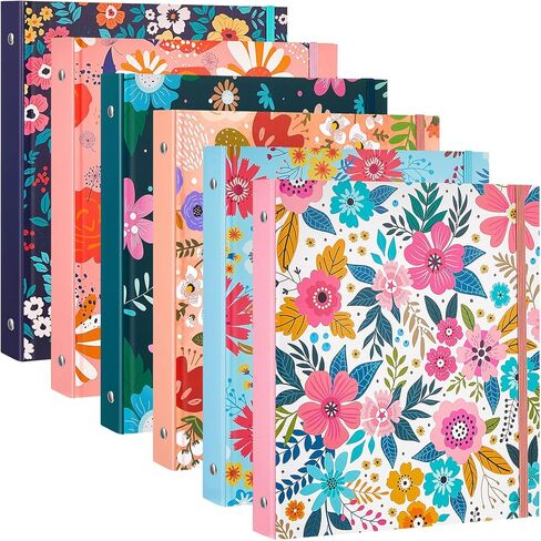 6 Pack Mini Binders 5.5 x 8.5 Three Ring 1 Inch Marble Binder with Elastic Cord Cute Hardcover Marble Binder Floral Marble Binder for School Office Home Binder Photo Album Pages (Floral Style) in Saudi Arabia