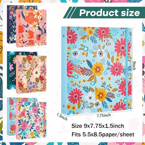 6 Pack Mini Binders 5.5 x 8.5 Three Ring 1 Inch Marble Binder with Elastic Cord Cute Hardcover Marble Binder Floral Marble Binder for School Office Home Binder Photo Album Pages (Floral Style) in Saudi Arabia