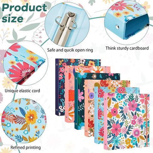 6 Pack Mini Binders 5.5 x 8.5 Three Ring 1 Inch Marble Binder with Elastic Cord Cute Hardcover Marble Binder Floral Marble Binder for School Office Home Binder Photo Album Pages (Floral Style) in Saudi Arabia