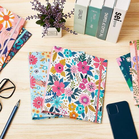 6 Pack Mini Binders 5.5 x 8.5 Three Ring 1 Inch Marble Binder with Elastic Cord Cute Hardcover Marble Binder Floral Marble Binder for School Office Home Binder Photo Album Pages (Floral Style) in Saudi Arabia