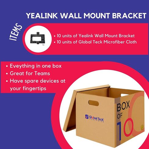 Yealink Wall Mount Bracket (Pack of 10) for Yealink Desk Phones T43U, T42S, T44W, T44U, T40P, T41P and T42G with Global Teck Microfiber Cloth in Kuwait