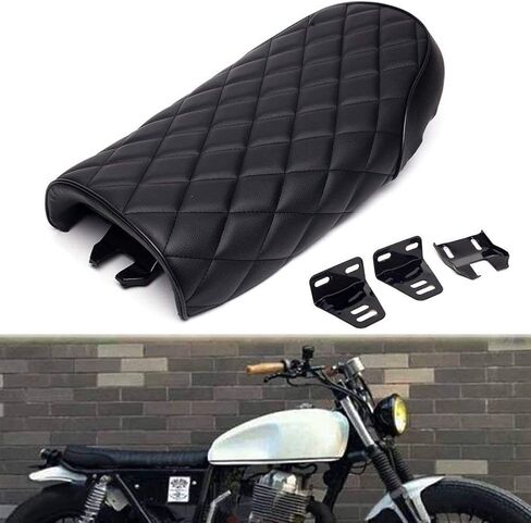 Universal Motorcycle Retro Diamond Flat Brat Style Cafe Racer Seat for CB CL Retro Yamaha SR XJ Suzuki GS (Black) in Saudi Arabia