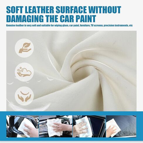 2 PCS 15" x 23" Chamois Drying Towel for Car, Super Absorbent Reusable Shammy Towel, Lint Free Natural Chamois Car Wash Cloth (White) in Saudi Arabia