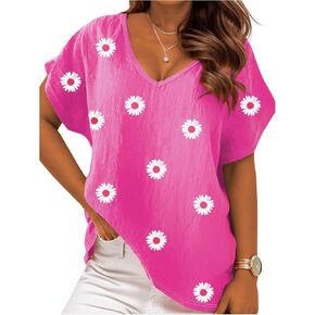 SOLY HUX Women's Plus Size Floral Print V Neck Short Sleeve Summer A Line Smock Mini Dress