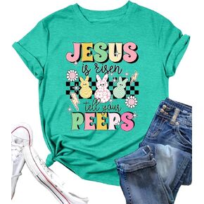 Women Happy Easter Shirt oh for Peeps Sake Letter Print Easter Tshirt Cute Rabbit Graphic Easter Tee