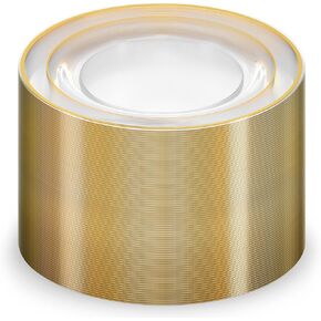 Munfix 100 Gold Plastic Plates Set, 10.25 Inch Plastic Dinner Plates, Fancy Disposable Plates, Heavy Duty Party Plates, Elegant Wedding Plates, White with Gold Rim in Kuwait