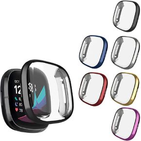 6 عبوات من الجرابات المتوافقة مع واقي شاشة Fitbit Sense/Fitbit Versa 3، وغطاء ممتص الصدمات مطلي بطبقة رقيقة للغاية ومقاوم للخدش من NAHAI لساعة Fitbit Sense/Versa 3 الذكية