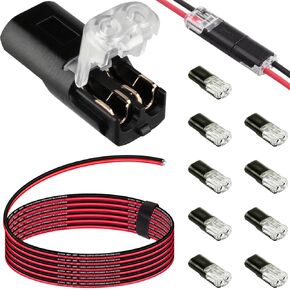Low Voltage Wire Connector,T Tap Connectors 2 Pin + Wire Connectors I Type 2 Pins,Quick Solderless Wire Splice Connector,No Wire Stripping Reqired with 22AWG 2 Conductor Cable 10m(10pcs)