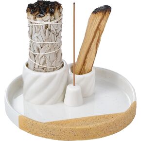 Sage Holder Burner, Ceramic Incense Holder, Smudging Tray for Palo Santo, White Sage, Incense Burner, Candles, Sage Bundle Smudge Bowl, Smudge and Offering Plate
