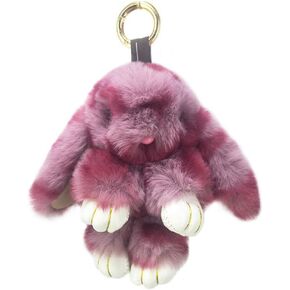 Unpafcxddyig Bunny Keychain Large Cute Rex Rabbit Faux Fur Key chain Car Handbag Keyring Leopard