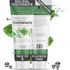 Optivida- Colloidal Silver Coral Toothpaste | Calcium, Xylitol, & Peppermint Toothpaste 20 ppm Nano Silver - Healthy Gums - Fluoride Free | Glacial Mint 4 oz (2 Pack)