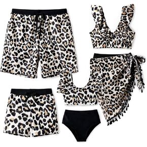 PATPAT Family Matching Swimwear Ruffles 3 Piece Swimsuits for Women and Swim Trunks for Men