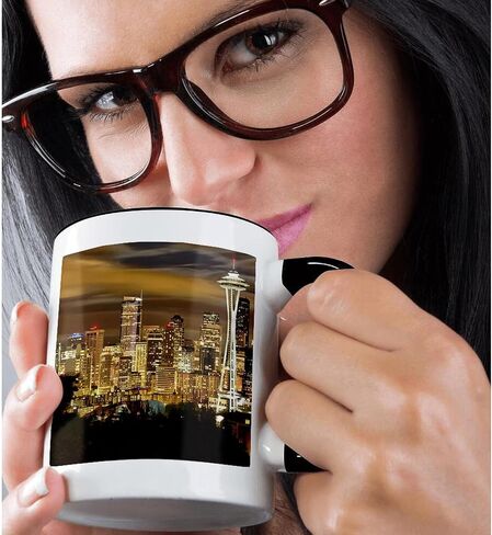 3dRose USA, Washington, Seattle Skyline, Night View Mug, 1 Count (Pack of 1), Blue in Saudi Arabia