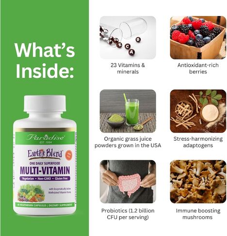 Paradise Herbs - Earth’s Blend® Superfood Multivitamin No Iron - Orac Energy Greens + Nature's C + Minerals + Probiotics + Adaptogens + Herbs | 30 Count in Saudi Arabia
