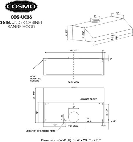 COSMO UMC36 36 in. Ducted Under Cabinet Stainless Steel Range Hood with LED Light, 380 CFM, Permanent Filter, 36 inch in Saudi Arabia