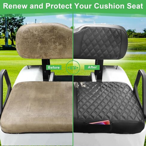 Club Car DS Pre-2000 Seat Cover, Golf Cart Front Seat Cover Fit for Club Car DS 1982-2000 OEM Ordinary Seat Cushion, Concave and Convex Design Appearance, Thick Vinyl Leather Comfortable in Saudi Arabia