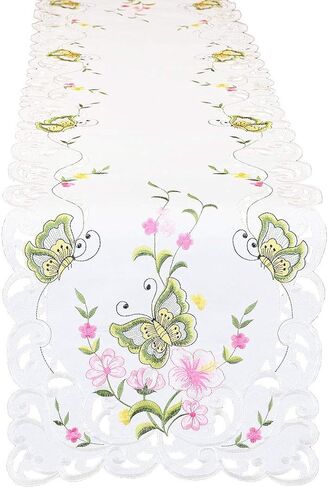 Simhomsen Spring Butterfly and Floral Table Runners, Dresser Scarf (Blue, 14 × 54 Inch) in Kuwait