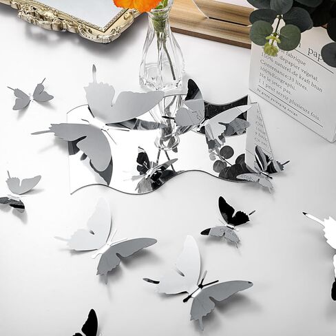 24 قطعة من زخارف الفراشة المعدنية، فراشة طائرة ثلاثية الأبعاد للسقف، ديكور فني لطيف DIY للتسوق وغرفة النوم ونافذة غرفة المعيشة المنزلية، 2.36 بوصة، 3.94 بوصة، 5.9 بوصة in Saudi Arabia