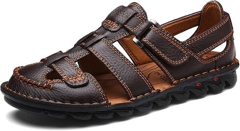 ZHNSHM Mens Summer Casual Closed Toe Leather Sandals Outdoor Fisherman Adjustable Beach Shoes in Kuwait