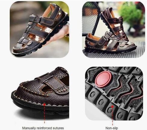 ZHNSHM Mens Summer Casual Closed Toe Leather Sandals Outdoor Fisherman Adjustable Beach Shoes in Kuwait