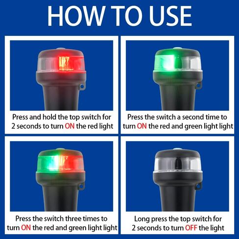 Pactrade Marine Black Housing Navigation Light LED 3 AA بطارية تعمل باللون الأخضر والأحمر مع محول قارب قابل للنفخ بدون قاعدة لاصقة مثبتة على السطح in Kuwait